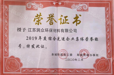 2019年度综合先进企业集体证书  